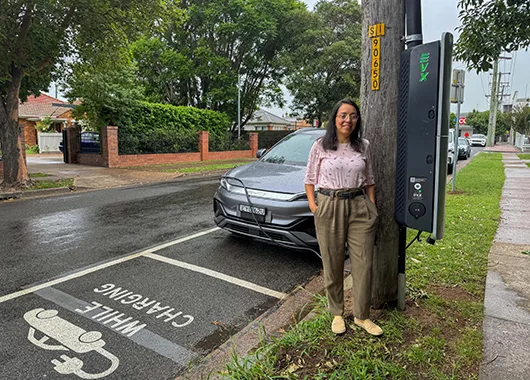 Singleton-Councils-Coordinator-Sustainable-Services-Chiala-Hernandez-Silva-at-the-new-EV-charger-at-York-Street.